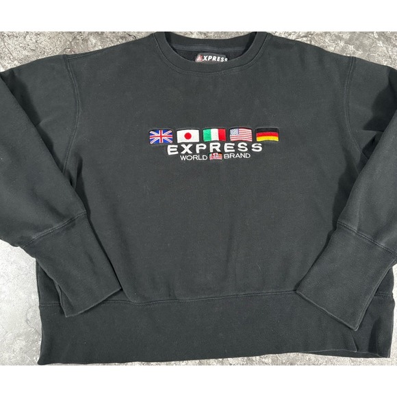 Express World Brand Boxy Fit Crewneck Sweatshirt VTG Sz L - Picture 1 of 12